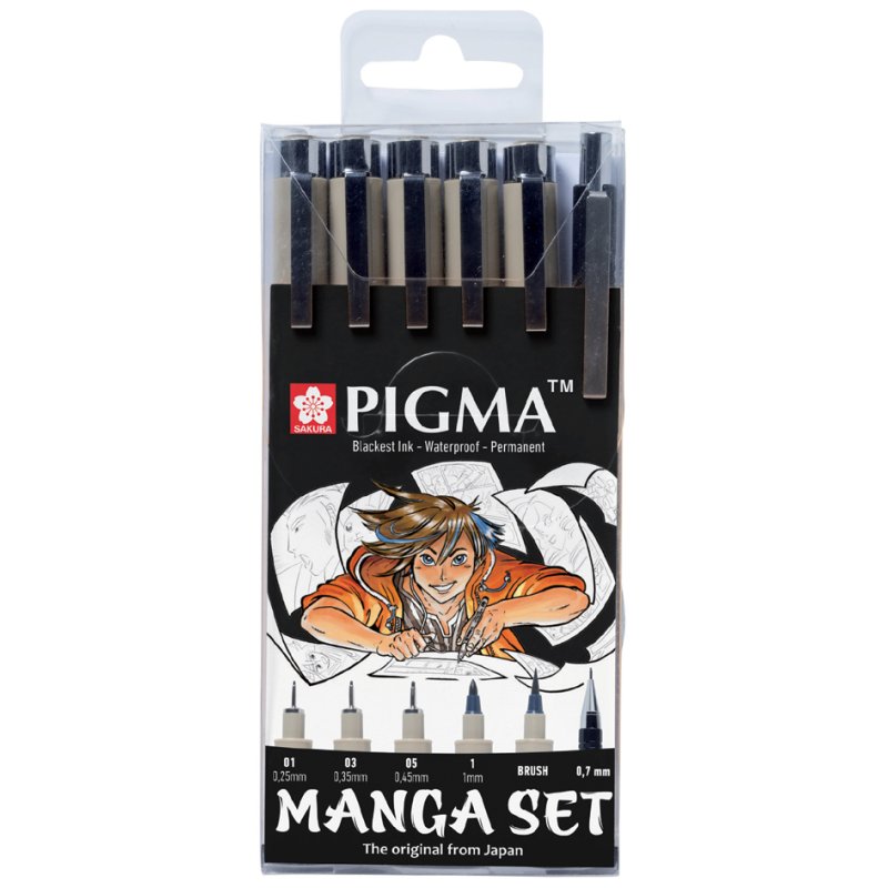 SAKURA manga drawing set PIGMA, 6-piece case, various line widths
